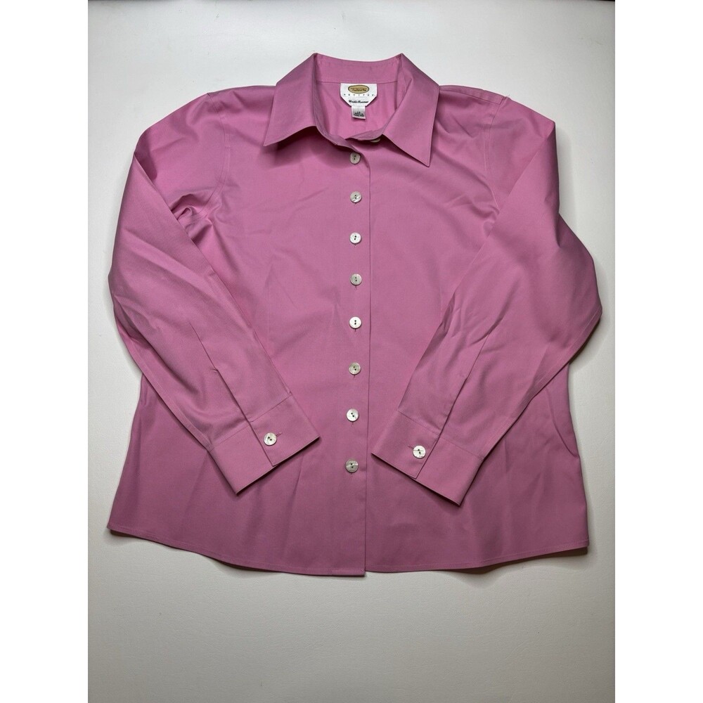 Talbots women's wrinkle resistant button up shirt size 14 long sleeve pink